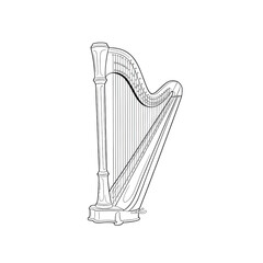 Obraz premium Hand drawn classical pedal harp sketch illustration