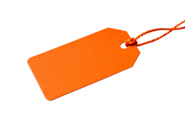 Orange rectangular price tag with string for product labeling