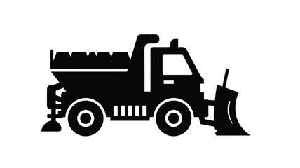 Black and white depiction of a snow plow truck a bold silhouette