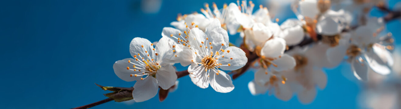 White blossom blue sky branch spring closeup delicate bloom nature beauty