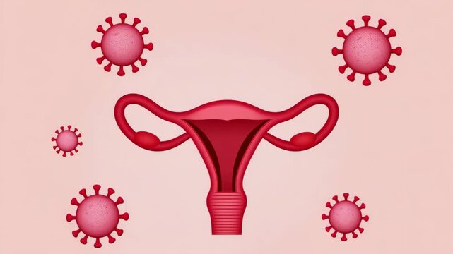 3D Medical Illustration of Uterus with Floating Virus Cells