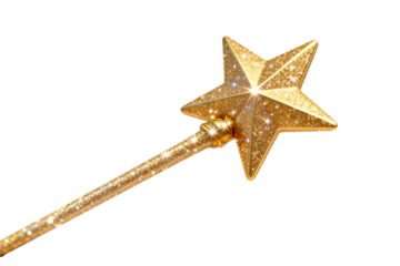 Golden sparkling star shaped magic wand for fantasy and wishes