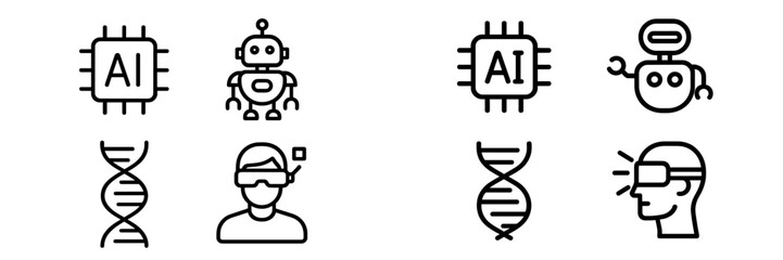 Modern line icons for technology science robotics DNA and virtual reality