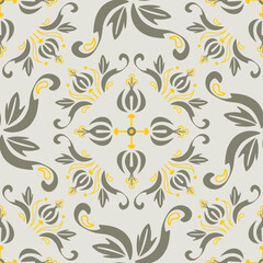 Elegant floral seamless pattern with modern ornamental motifs, soft neutral tones and artistic decorative elements ideal for wallpapers, fabrics and premium prints