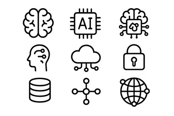 Essential artificial intelligence, data, and network technology symbols