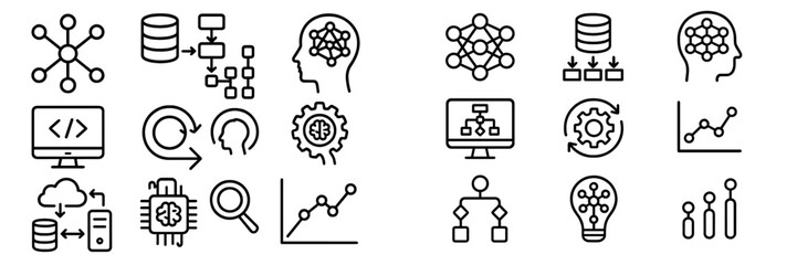 Outline icons for data science, artificial intelligence, programming, and business