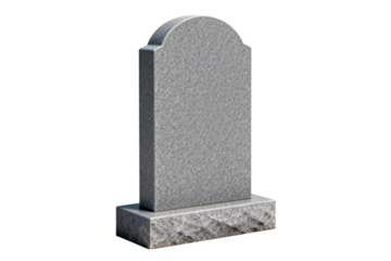 Gray stone gravestone with arched top and rectangular base