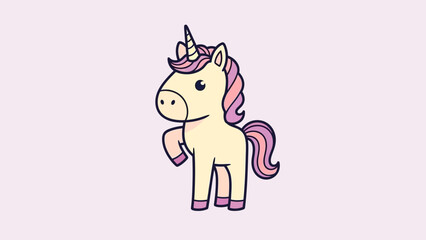 Cute cartoon unicorn with pink mane and horn, set against a pastel background, ideal for children's themes