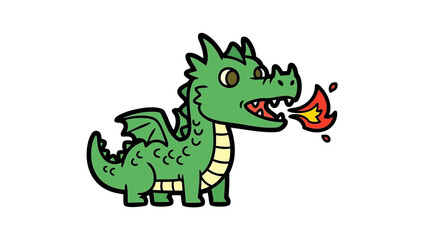Fototapeta premium Cartoon dragon breathing fire, showcasing vibrant colors and playful design, suitable for children's media