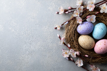 Easter eggs nest spring blossom pastel joy