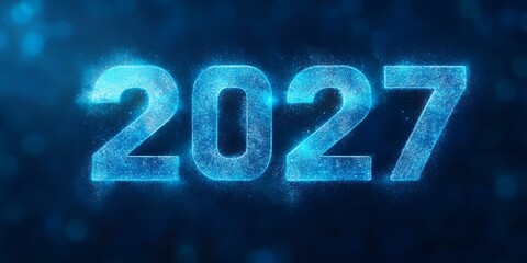 Abstract Blue Glowing Number 2027 Background for New Year Celebration and Digital Future Theme