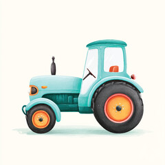 Fototapeta premium Playful Watercolor Tractor Illustration. Cute Farm Vehicle Art for Kids.