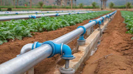 Water supply for farming infrastructure, efficient irrigation systems and sustainable agricultural practices, crop watering network, farm hydration distribution, rural water manage