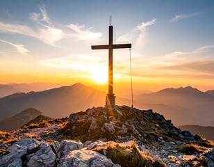 Sunrise over mountaintop cross