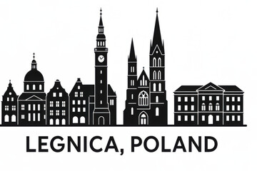 Fototapeta premium Legnica. Poland Panorama.black and white logo illustration