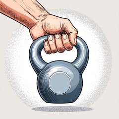 Strong hand holds a kettlebell