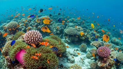 Obraz premium Vibrant Coral Reef Teeming with Marine Life