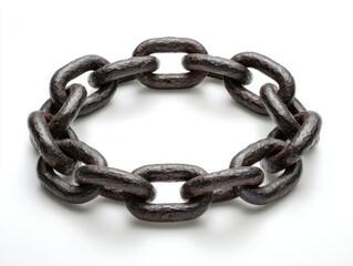 Obraz premium A dark heavy metal chain links forming a circular shape on a white background