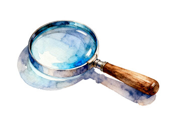 Watercolor illustration of a magnifying glass for detailed search