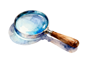 Watercolor illustration of a magnifying glass for detailed search