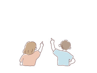 指をさす子供の後ろ姿