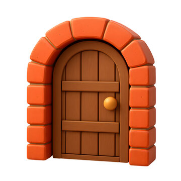wooden door and brick wall with military grenade and explosive object illustration