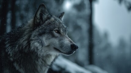 Wolf snowy forest