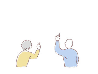 指をさす高齢者の後ろ姿