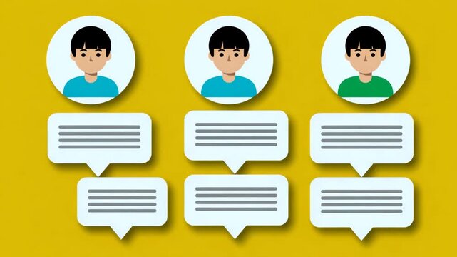 Flat Vector Illustration of Male Avatars with Speech Bubbles for Online Communication