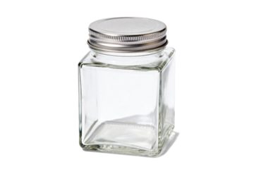 Square glass jar with metal lid for storage