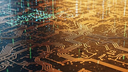 Intricate Digital Circuitry Network with Glowing Data Streams