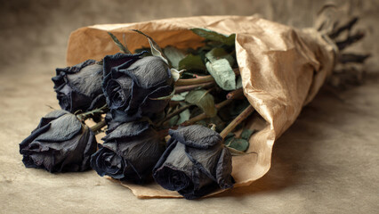 Bouquet of Dried Black Roses