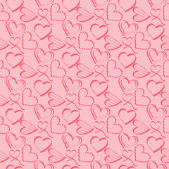 Seamless pattern of hand drawn hearts. Modern abstract design for Valentine's Day. Vector illustration.