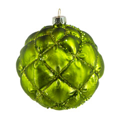Lime green quilted glass Christmas ornament ball isolated