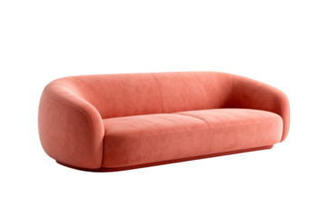 Modern coral colored sofa with curved design for contemporary living room