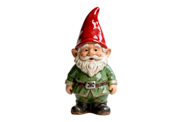 A cute garden gnome with red hat and green clothes