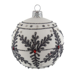 White glass Christmas bauble with black branch pattern