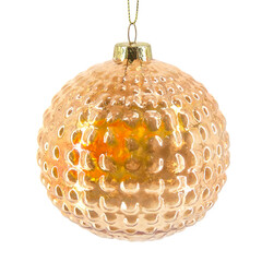 Peach glass Christmas bauble with raised dotted bands
