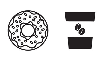 Simple line art of a sprinkled donut and coffee cup with beans