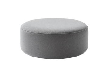 Round gray fabric ottoman for comfortable seating in modern interior