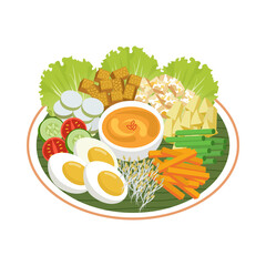 Colorful Food Plate Illustration with Vegetables, Eggs, and Sauce
