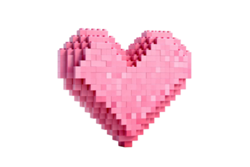 Voxel style pink heart shaped object with pixelated appearance