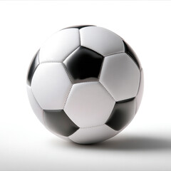 Fototapeta premium Classic soccer ball with black and white pentagon pattern on clean white background, symbolizing sport and competition
