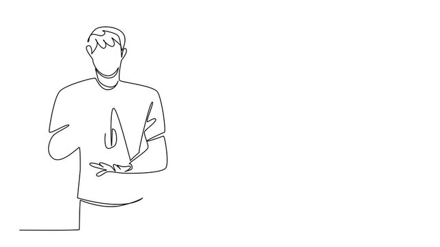Animation of a single line drawing of a young man skillfully creating a yo-yo triangle trick, symbolizing control and artistry. Captures the creativity of National Yo Yo Day. Full length motion