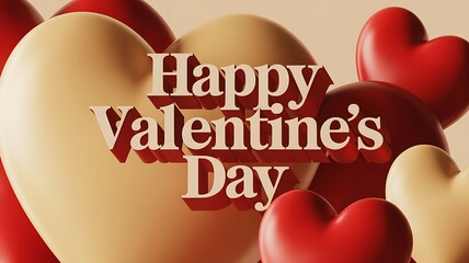 Happy valentines day message with red and white heart decorations