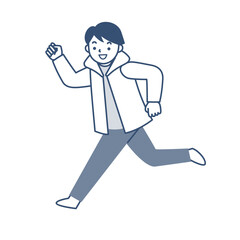 冬の上着を着て走る笑顔の男の子