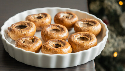Raw Button Mushrooms in Tray – Ready to Bake
