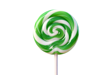 Green and white spiral lollipop with a stick