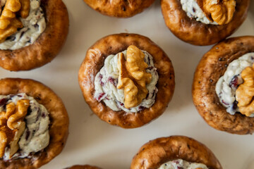 Stuffed Mushrooms with Blue Cheese, Cranberries, and Walnuts – Festive Appetizer Ready to Bake