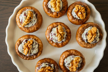 Stuffed Mushrooms with Blue Cheese, Cranberries, and Walnuts – Festive Appetizer Ready to Bake